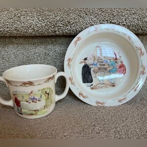 Vintage Royal Doulton Bunnykins Rimmed Bowl & Cup 1988 - never used